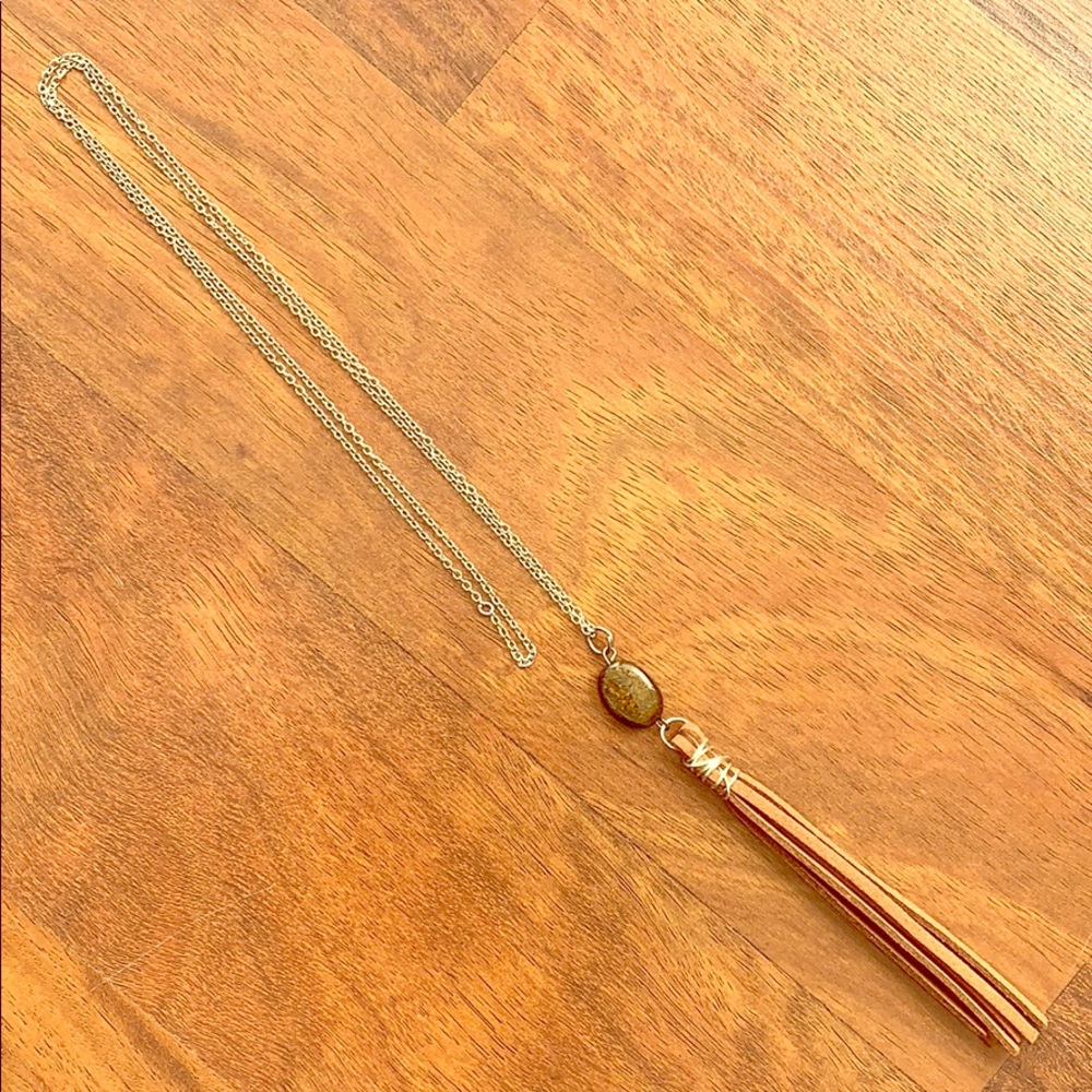 Brown Leather Tassel Necklace